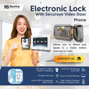 NAVKAR Electronic Door Lock with WiFi Power Supply & 3 Remotes | Secureye 7" Video Door Phone System (VDP9) | Smart Home Entry Kit